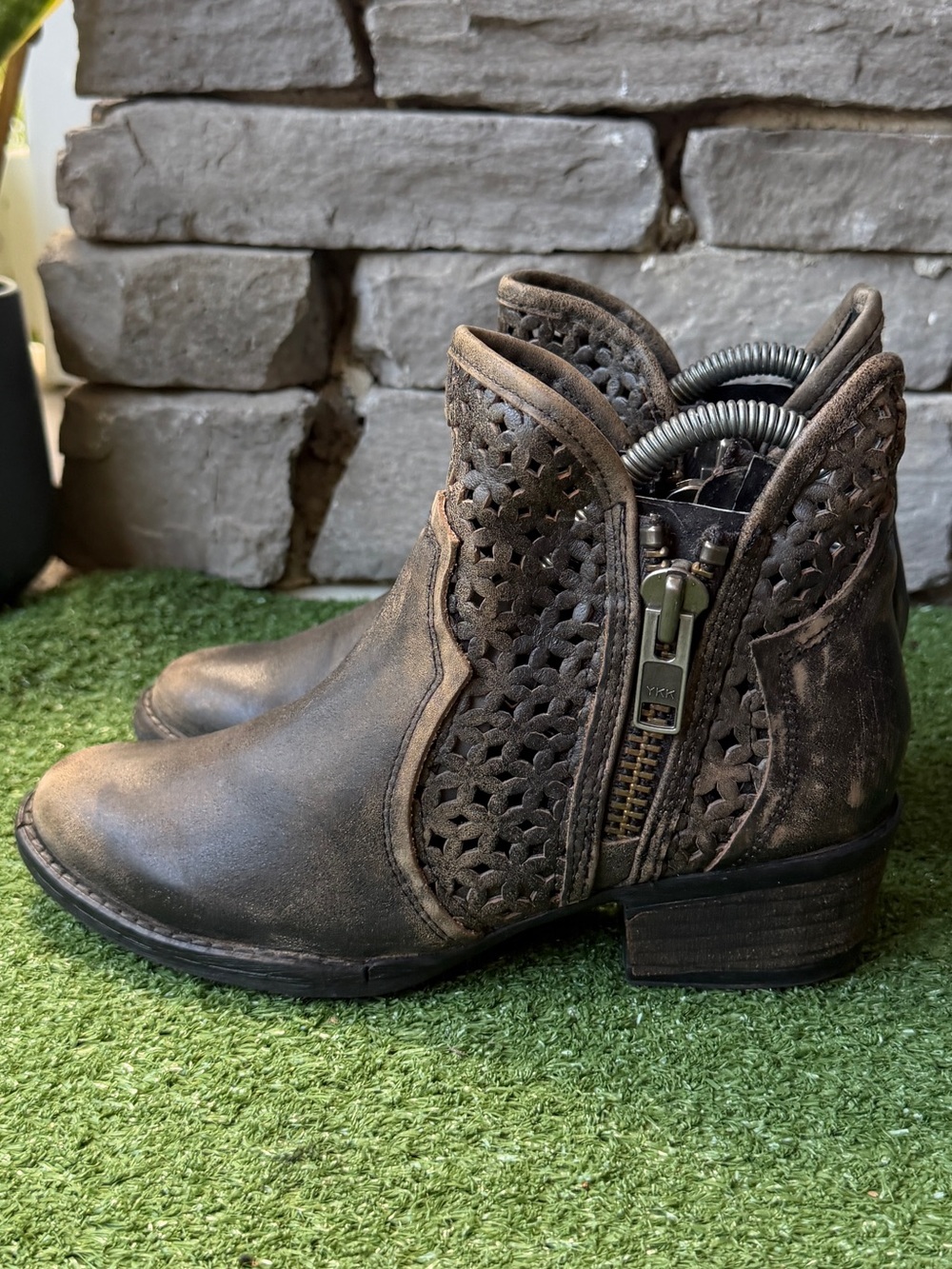 Circle G by Corral Distressed Brown Cutout Shortie Women’s Ankle Boots